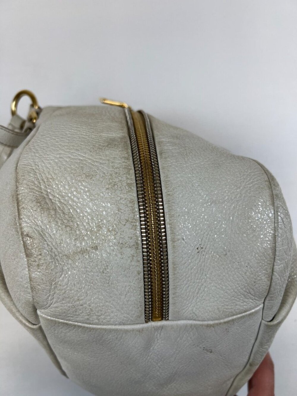 Prada Women White Vitello Daino Pebbled Leather Tote Bag Gold Hardware Large - Picture 5 of 16